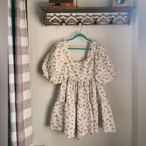 Boutique Tie Back Puff Sleeve Mini Floral Dress